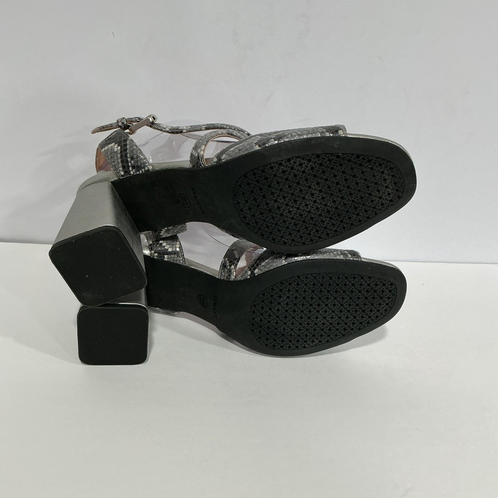 Geox D Sella High Sandals Light Gray Snake Skin Silver Block Heel, Size 41 Italy - Picture 6 of 8